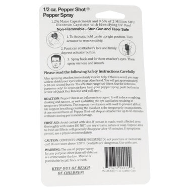Pepper Shot 1.2% MC 1/2 Oz Pepper Spray Leatherette Holster And Quick Release Keychain Red